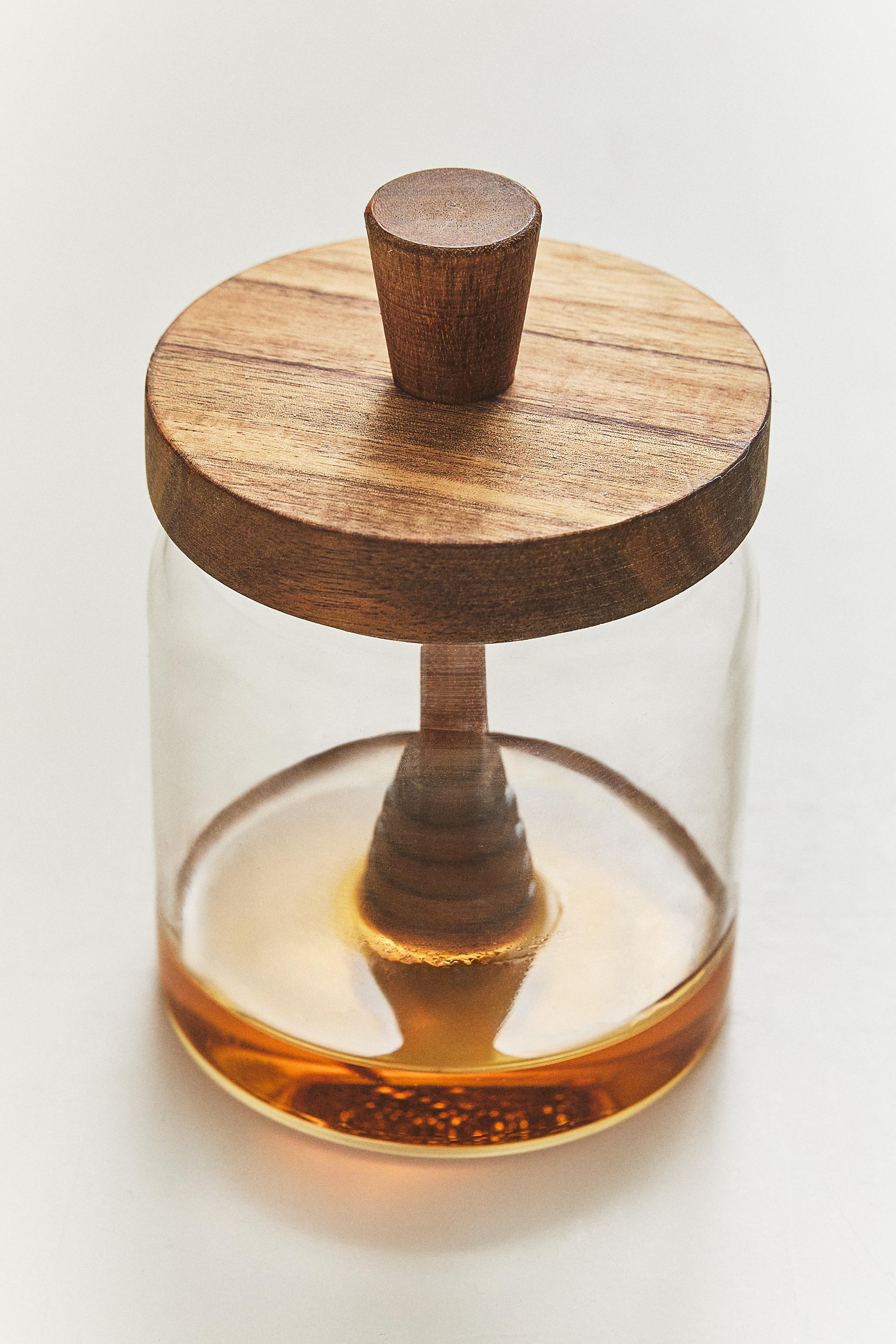 BOROSILICATE GLASS HONEY POT WITH WOODEN LID